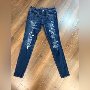 American Eagle Outfitters Dark Blue Distressed Skinny Jeans